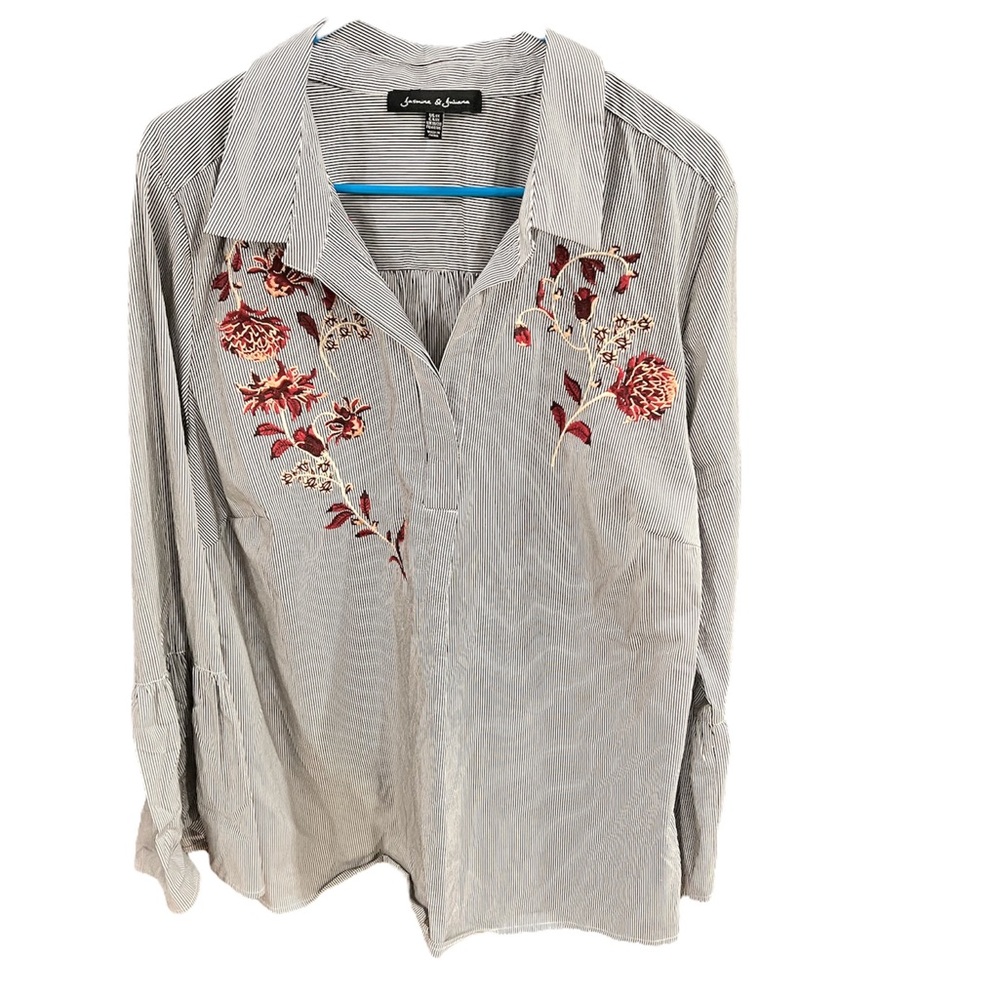 Striped Jasmine & Juliana Top w/floral embroidery